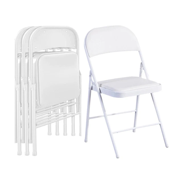 4-Pack Padded Seat Vinyl Metal Folding Chair for Party, Gathering, Wedding White