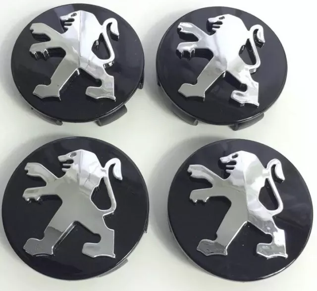 Lot 4 Cache Moyeu Peugeot Logo Jante Centre De Roue 60 Mm Noir Emblème Insigne