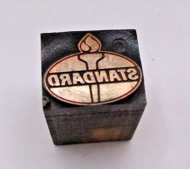 Vintage Printing Letterpress Printers Block Copper Standard Oil Logo Gas Oil