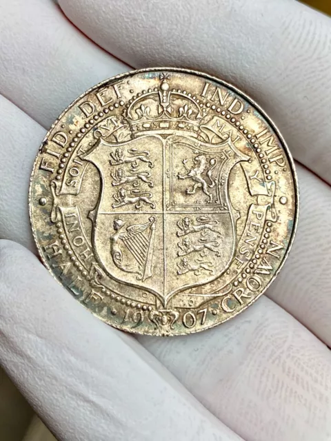 1907 British Silver Half Crown King Edward VII in Great Condition Very Nice Coin