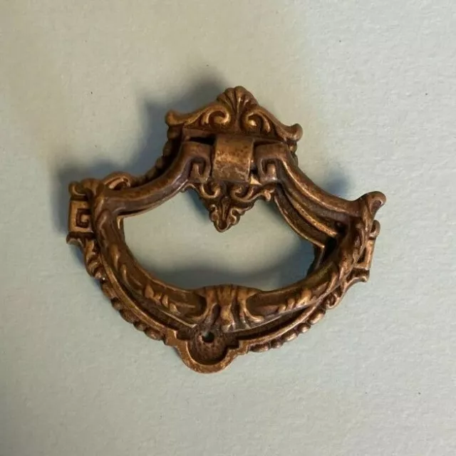 Antique Marked F 1802 Brass Drop Bail Ornate Drawer Pull