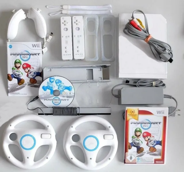 Nintendo Wii Konsole mit Mario Kart / 2 Spieler Set / Lenkräder / Rennen/ Kinder
