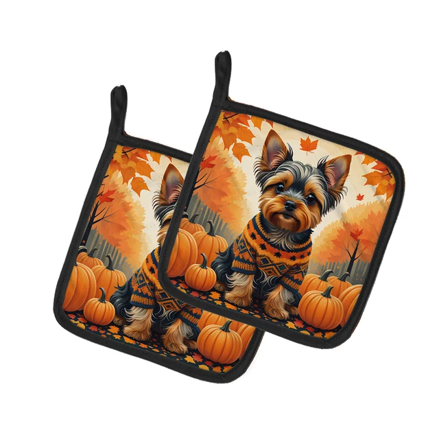 Yorkshire Terrier Fall Pair of Pot Holders DAC1081PTHD