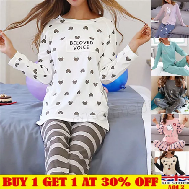 Ladies Womens Pyjamas Pj Set Long Sleeve Top Nightwear Lounge Wear. Pyjama UK