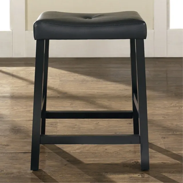 Upholstered Saddle Seat Bar Stool In Black Finish With 24 Inch Seat Height. (...