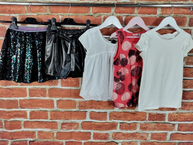 GIRLS BUNDLE AGE 6-7 YEARS NEXT GAP etc SKIRT FAUX LEATHER SHORTS T-SHIRT 122CM
