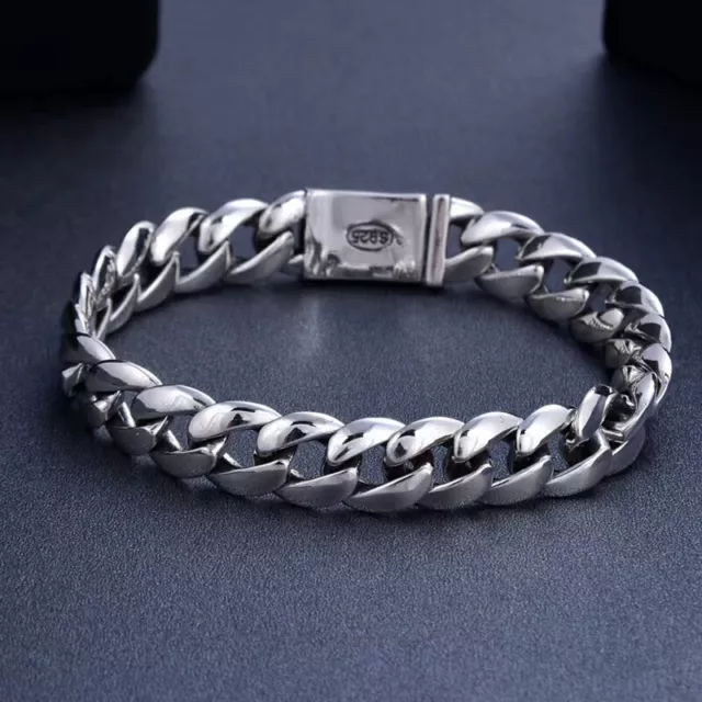 Pure S925 Sterling Silver Chain Men Women 11mm Curb Link Bracelet Bangle 2