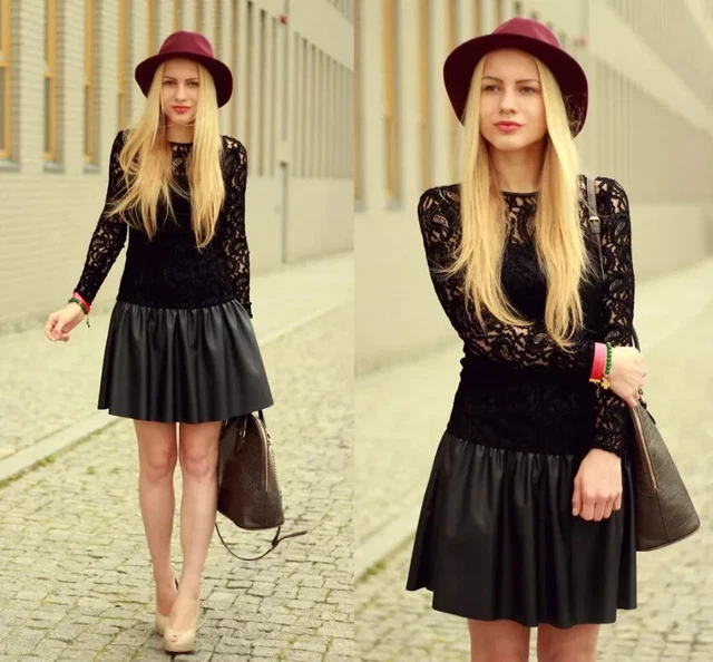 RARE ZARA BLACK Lace Leather Combined Dress Long Sleeve Party Night Out RRP  40 29.90 - PicClick UK