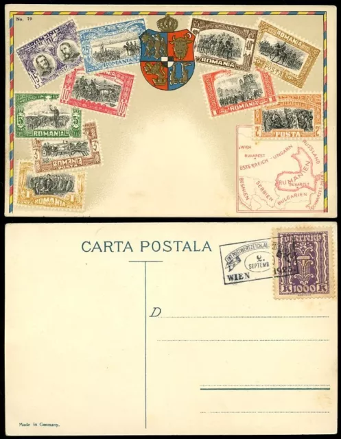 Romania 1923 Stamp Ppc Austria Exhibition Cancel