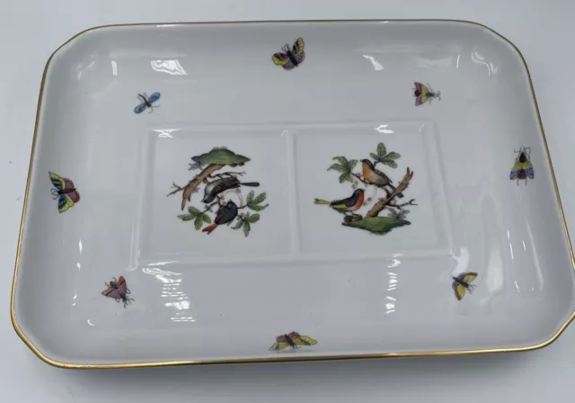 Herend Rothschild Bird Tray, Porcelain Rectangular Tray Butterflies 10”x 7.5”