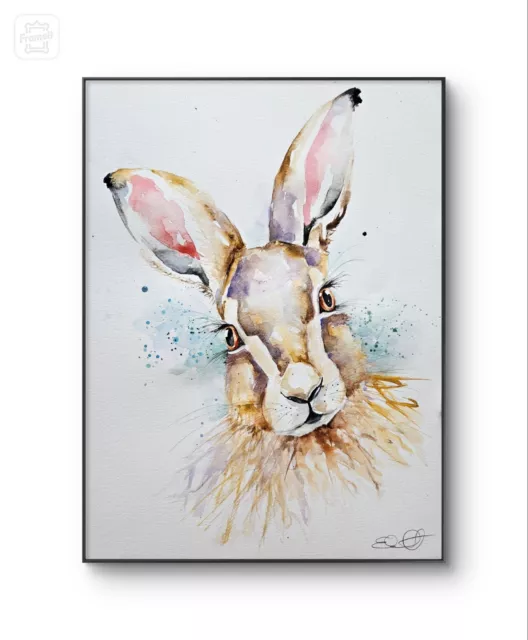 All new large original watercolour painting of A Hare Signed By Elle Smith Art