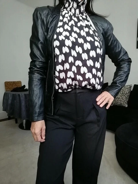 Blouson En Cuir De Mouton Véritable Zara - Taille M (38/40) - Noir - Occasion Très Bon état