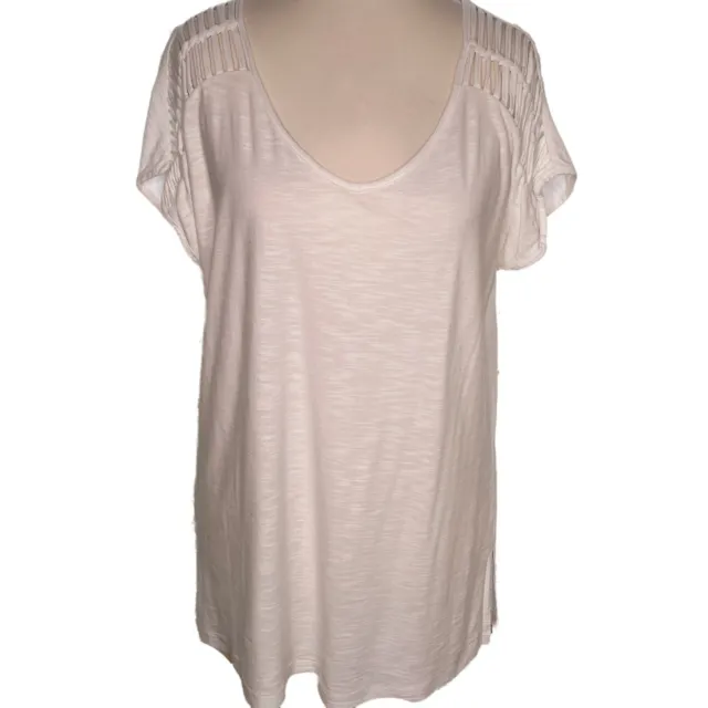 Women's NEXT Size 12 White Scoop Neck Cut Out Short Sleeve Knit T Shirt Top