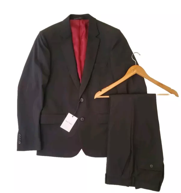 PAUL SMITH Suit Mens Jacket 36 R Trousers 30 Soho Fit Black Wool Made In Italy