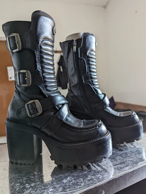 NEW ROCK EIGHTIES 37 boots dark gothic rock metal black COME NUOVI