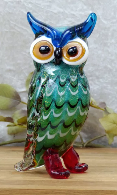 Glasfigur Eule Vogel Figur Uhu Skulptur Murano Stil Kristallglas Glaskunst Deko