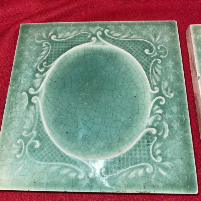 Ten Antique TRENT Tile Glazed Vintage￼ 6" Art Decorative Turquoise Green VHtF ￼