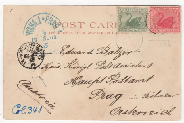 1903 Apr 17th. Picture Postcard. Perth to Prague, Bohemia.