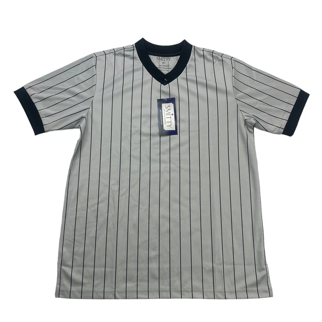 SMITTY Referee Official Shirt Adult XL Gray Black Striped Short Sleeve NWT