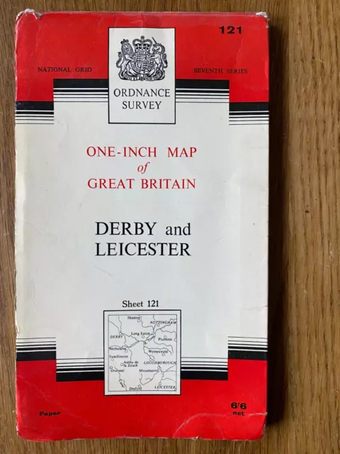 Vintage Ordnance Survey one-inch map - Derby and Leicester 1962 Sheet 121