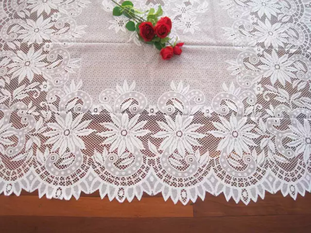 Again@ Elegant Daisy Flower Filet Lace White Table Cloth L Size