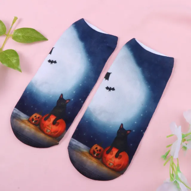 1 Pair Women Low Cut Ankle Socks Halloween Theme Printed Elastic Non-slip All