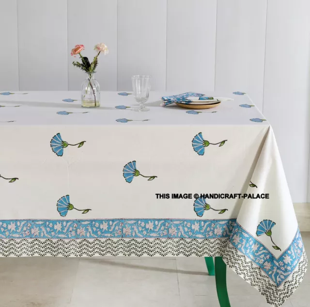 Gloire Fleur Bloc Imprimé Floral Coton Nappe 229cm x 152cm Bleu Avec 6 Serviette