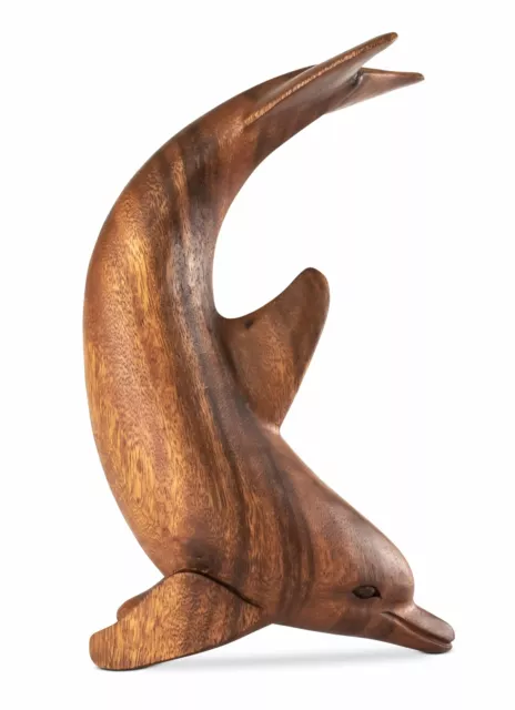 12" Wooden Hand Carved Dancing Dolphin Statue Sculpture Wood Home Decor Figurine