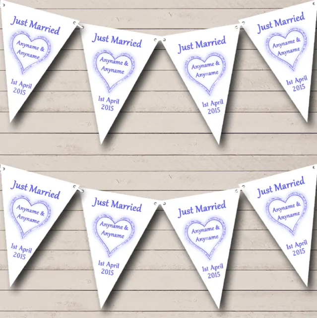 Blue Just Married Personalised Wedding Venue or Reception Bunting Banner Garland