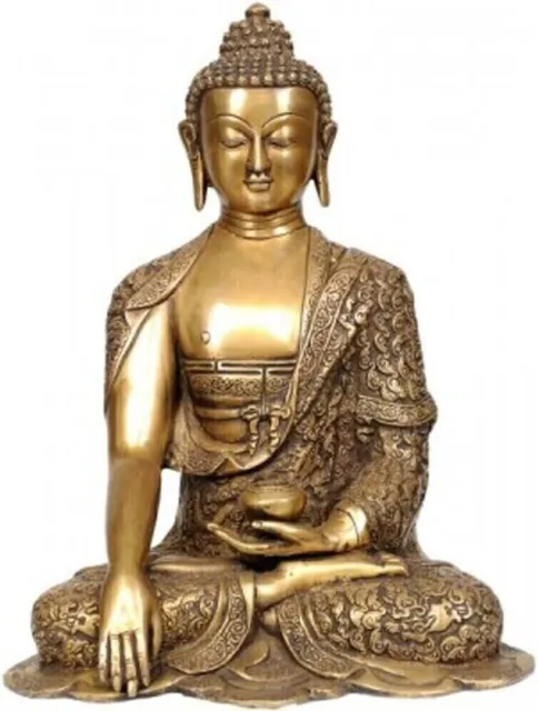 Bhumisparsha Mudra Buddha Brass Statue, Golden