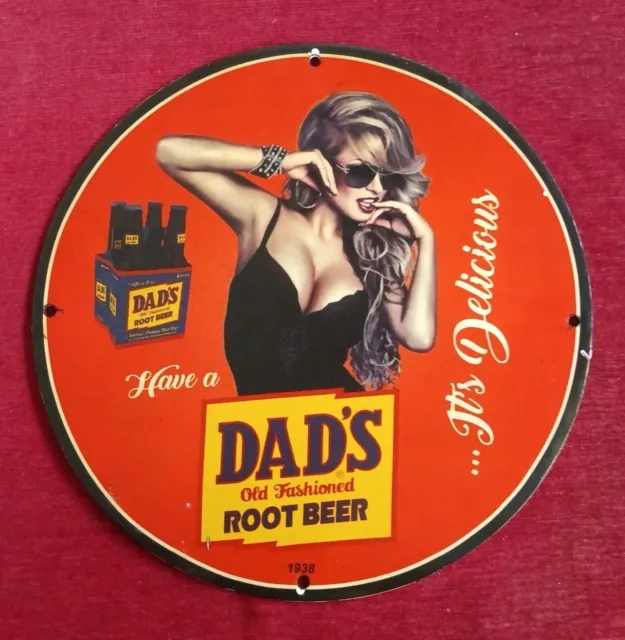 Dads Old Fashioned Root Beer Brewery Bar&Cafe Garage Girl Pinup Porcelain Enamel