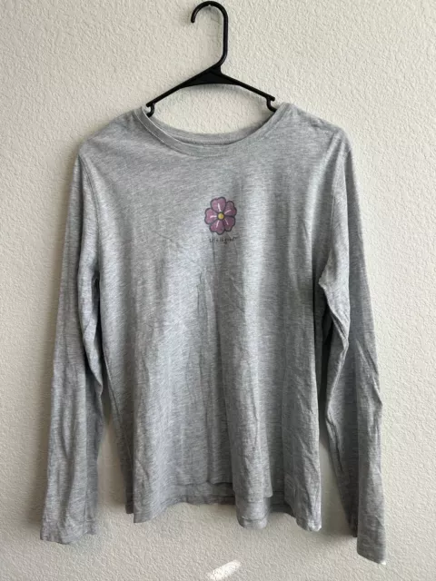 Life Is Good Shirt Med Adult Gray Long Sleeve Relaxed Fit Casual Flower Womens