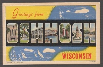 [69099] OLD LARGE LETTER POSTCARD GREETINGS from OSHKOSH, WISCONSIN