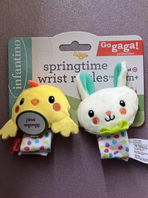 Infantino Wrist Rattles Chick and Bunny Rabbit -Go gaga Spring - Set of 2 Easter