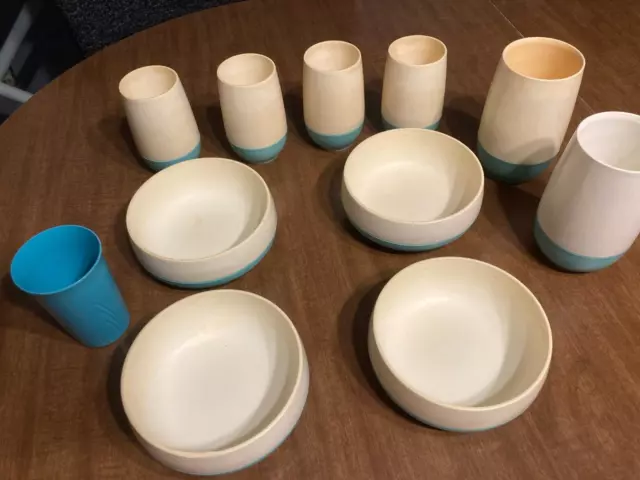 Vtg 1960's Vacron Vacuum Tumblers & Bowls Bopp-Decker Turquoise Set of 11~ READ