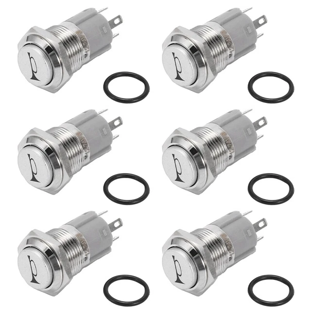 6 x 12 V 16 mm luce LED auto pulsante corno momentaneo interruttore in metallo pulsante F3B6