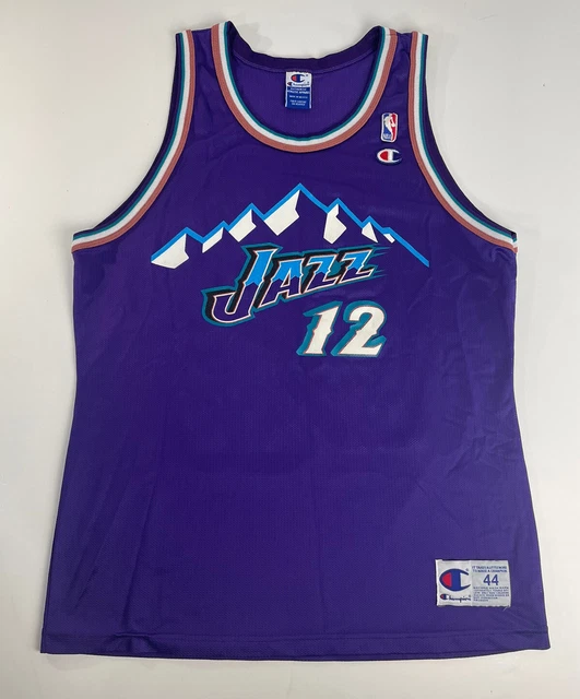 JOHN STOCKTON UTAH Jazz Vintage 90s Purple Mountain Jersey Size 44 MINT