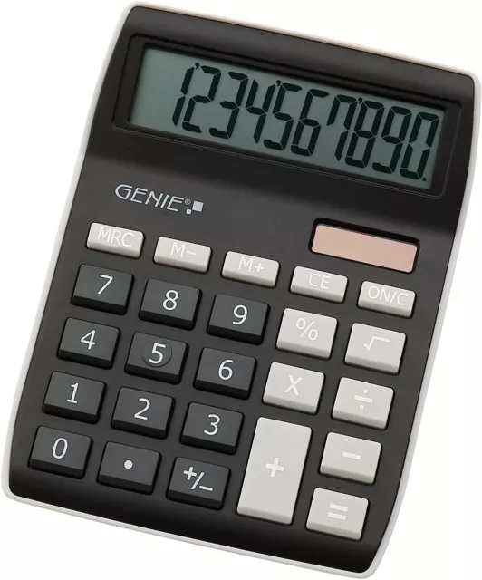 Genie 840 BK 10 Digit Desktop Calculator, Dual Power (Solar and Battery), Compac