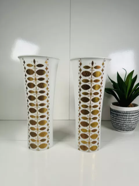 Pair of Vintage Alka Kunst Alboth & Kaiser German Mid Century Vases Gold White