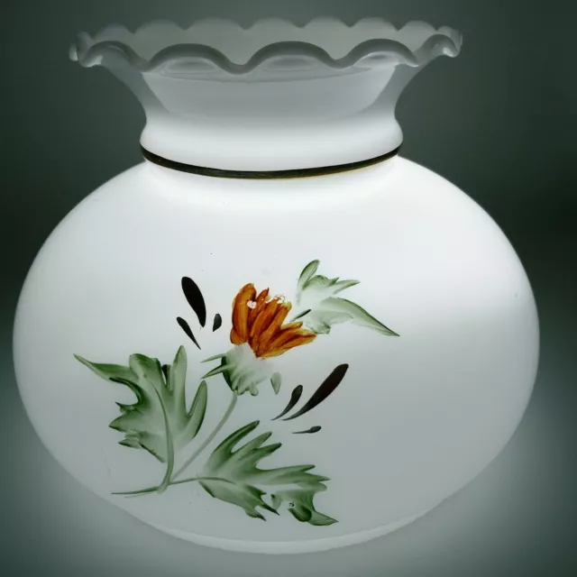 ANTIQUE Lamp Shade Milk Glass Hand Painted Yellow Green Sunflowers Light VINTAGE