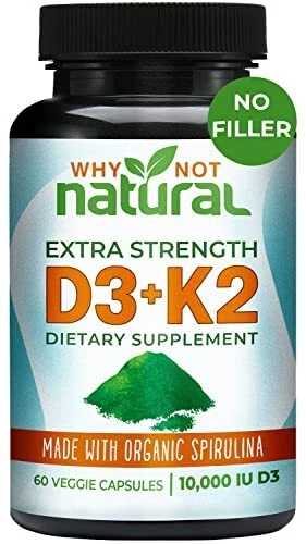 Why Not Natural D3 K2 (MK-7) with Organic Spirulina, 10000 IU Extra Strength ...