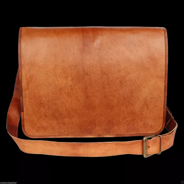 Hombre Cuero Natural Marrón Vintage Maletín Portátil Bandolera Bolso Tira Hombro