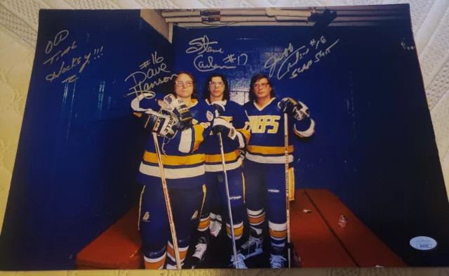 Hanson Brothers Autographed Charlestown Chiefs Slap Shot Hockey Puck -  JSA COA