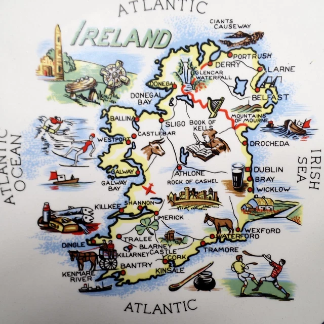IRELAND MAP Plate City Names Cities Landmarks 9.5” Souvenir Decorative