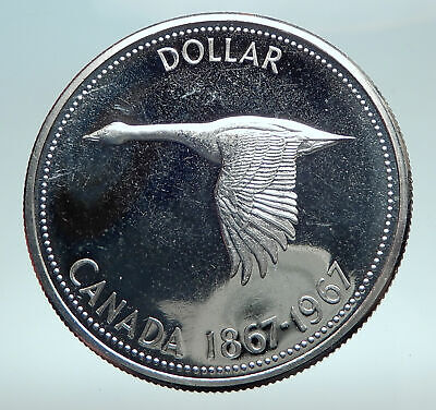 1967 CANADA CANADIAN Confederation Founding with Goose Silver Dollar Coin i82522