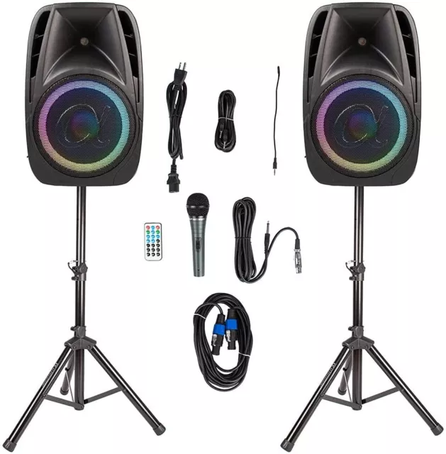 Pair Alphasonik All-In-One 10" Powered 1200W Pro Dj Amplified W/ Bluetooth Usb