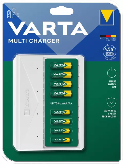 Varta Akku Ladegerät LCD Multi Charger weiß für 8 AA / AAA 57659