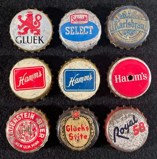 9 Minnesota Cork Lined Beer Bottle Caps Gluek Jacob Schmidt Hamm's Hauenstein Mn