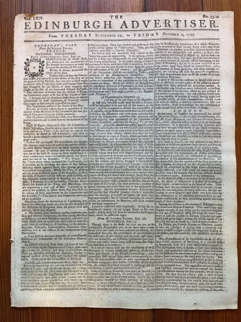 1795 newspaper FRENCH CONVENTION ADOPTS NEW CONSTITUTION of YEAR III Revolution