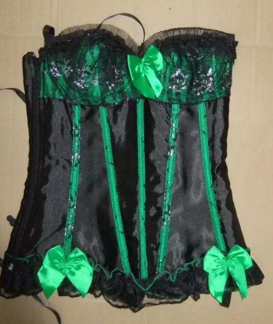VAACODOR MEDIUM 26 Black & Green Satin lace-up Bustier zip closure &  suspenders £4.99 - PicClick UK